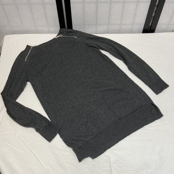 Michael Kors Zipped Crew Neck Long Sleeve Patch Pocket Tunic Sweater Grey S - Picture 7 of 11